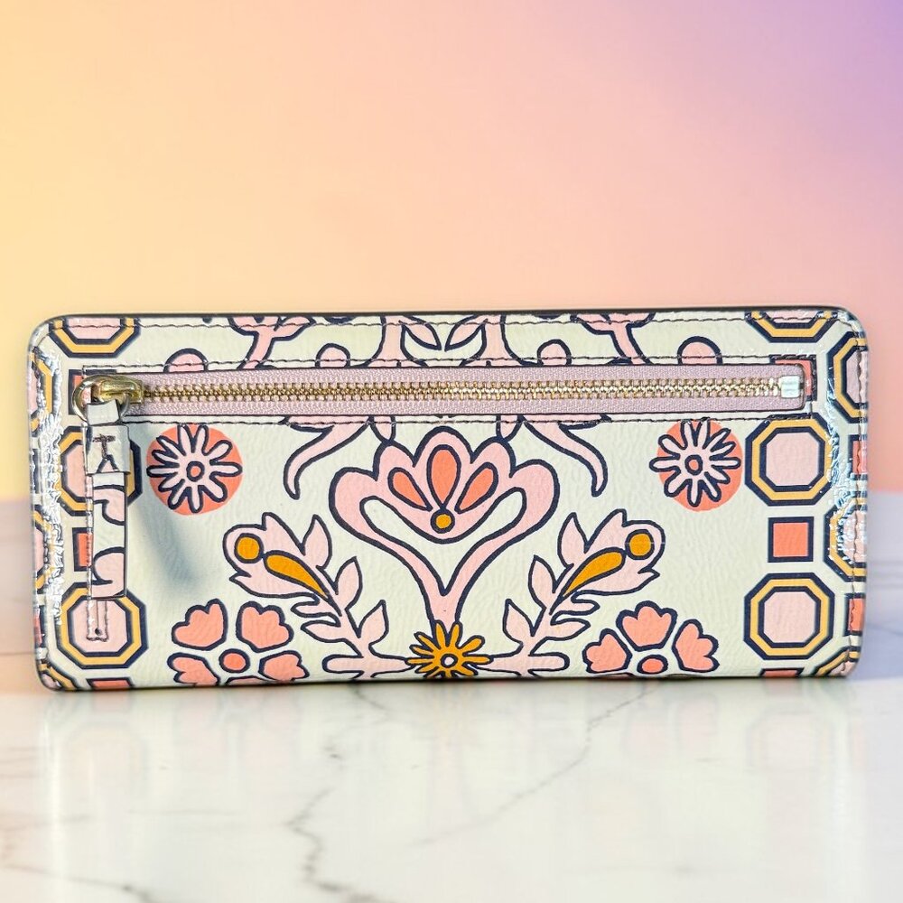 Tory Burch Hicks Garden Party Leather Snap Long Wallet with Tory Burch Dust bag - Picture 4 of 15
